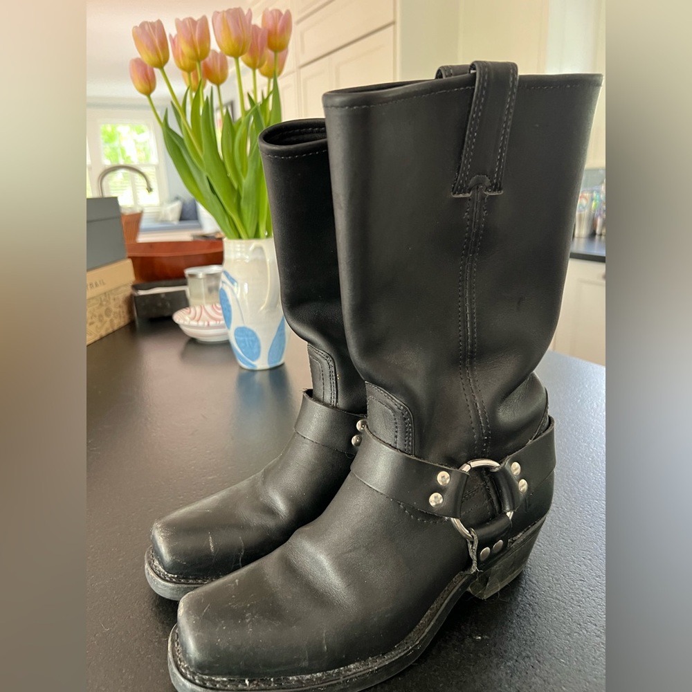 Frye Classic Moto Harness Black Leather Boots